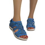 Breakj Women 2023 New Plus Size Velcro Sandals Frosted Flat Casual