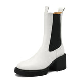 Boots Women 2022 Winter Split Cow Leather Chunky Heel Black Mid-calf Ladies Platform Bootie Handmade High Quality