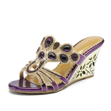 High-Heeled Sandals Women's 2024 New Summer Crystal Leather Set Diamond Slope Sandals Ladies'