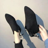 Ankle Boots Suede Booties Elegant with Low Heels Black Footwear Pointed Toe Short Shoes for Women New In Comfortable