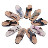 New Summer Women Beach Shoe Casual Cork PU Leather Slippers Men Outdoor Fashion Flip Flops