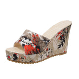 Size Women's Shoes A Word New Round Head Casual Flowers Thick Bottom Fish Mouth Slope Outside Wearing Cool Slippers