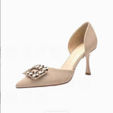 Pointed French High-Heeled Sandals 2023 Spring And Autumn New Style Water Drill Square Buckle Fashion Temperament Small Fragrant Style Single