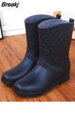 Rain Boots Women Wading Boots Gumboots Wellies Plush Warm Winter Female Galoshes Rainboots Woman Regenstiefel Snow