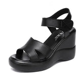 Wedges Heel 8cm High Heel Velcro Sandals Ladies 2021 Summer New Platform Large Model Catwalk Red Sandals Size
