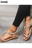 Woman Summer 2023 Fashion Comfortable Weave Slippers Beach Bohemian Slides Ladies Flats Sandals Rome Shoes for