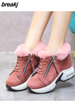 Women's Winter Sneakers Winter Boots Women Platform Sneakers Plush Casual Shoes Woman High Heels Black Ladies