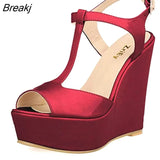 Women Wedge Sandals 2023 Peep Toe Buckle Shoes Woman Platform Canvas Wedges Fashion Summer Super High Heel