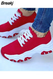 Sneakers Autumn Casual Breathable Solid Color Thick Sole Sneakers Fashion Running Walking Lace Up Sneakers Women Size