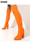 Quality Brand Design Women's Boots Green 2023 New Women Over the Knee Boots Sexy Pointed Toe Square Toe Ladies Thigh