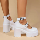 Chunky Platform Pumps for Women Super High Heels Ankle Strap Mary Jane Shoes Woman Patent Leather Thick Heel Pumps