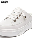 Summer Women Shoes flat sneakers women casual shoes low upper lace up platform woman white