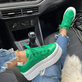 Women Casual Lace-up Sports Shoes SolidColor Platform Designer Ladies Running Pu Leather Outdoor Female Leisure Sneakers