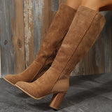 Women Cowboy Heels Western Chunky Shoes Leather Knee High Long Elegant Designer Plus Size New Rock Pole Dance
