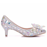Queen Thick Women Pumps 5cm Silver Rhinestone Lady Bride Wedding Shoes Evening Party Low