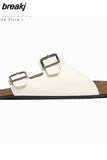 Size 35-40 Summer 2023Real Leather Shoes For Women Platform Slippers Fashion Buckle Heels Sandals Outdoor