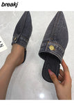 New Womens Slippers Pointed Toe Denim Jeans Flat Slipper Slingbacks Womens Shoes Fashion Sandals Ladies Casual