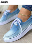 Woman Flats Women's Casual Vulcanized Ladies Comfortable Shoes Plus Size 42 43 2023 Lace Up Women Denim Canvas