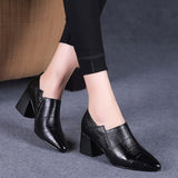New Women Pumps,Square High Heels,Soft PU Leather Work Shoes For Office Lady,Pointed Toe,Side