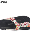 New Women Flip Flops Slippers 2023 Casual Summer Beach Print Slip on Outside Slides