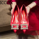 Women Flats Wedding Shoes Rhinestone Pointed Toes Cinderella Cryatal Shoes Flat Slip On Spring Summer Party Shoes Plus Size