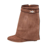 Suede Shark Lock Boots Pointed Toe Height Increasing Women's Ankle Winter Runway Boots Size 10 Sexy Woman Ankle