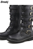 Men's Leather Motorcycle Boots Punk Chain Mid-calf Platform Boots Gothic Military Combat Boots for Men Biker Boots