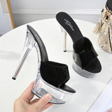 Women Slippers Summer Platform Flower Red High Heels Patent leather 15cm Outdoors Sandals Ladies Shoes Clear Heel Crystal