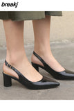 Women Sexy Slingback Pointed Toe Pumps Block Heel Croco-Effect Summer Party Dress Shoes Plus Size 33-46 High 6cm