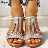 New Gladiator Wedge Heels Elastic Band Crystals Summer Women Shoes Woman Sandals Leisure Beach Sandals Large Size