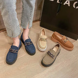 Size 34-42 Casual Loafers For Women Real Leather Flats Platform Shoes Fashion Chain Chunky Heel Ladies Retro