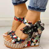 Sandals Dot Bowknot Design Platform Wedge Female Casual High Increas Shoes Ladies Fashion Ankle Strap Open Toe