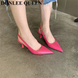 Fashion Spring Slingback Sandals Women Half Wrap Pointy Toe Designer High Heel Shoe Elegant Shallow Pumps Party Dress