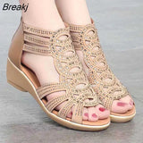 Soft Leather Peep Toe Roman Shoes 2023 New Hollow Women's Sandals Chunky Heel Platform All-Match High Heels Sandals