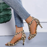 Summer New Fashion Sexy Stiletto Fish Mouth Large Size Leopard Print Bag Heel High Heels Comfortable Open Toe