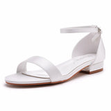 Breakj Cm Square Sandals Shallow Mouth With Buckle Sandals Ivory White Silk Satin Bridal White Sandals