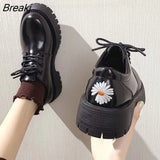 japanned leather&matte lace-up oxfords shoes women british daisy low-top sneakers creepers round toe daddy shoes