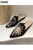 Size 35-42 Slippers Women Slip On Slides Flat Pointed Toe Embroider Mules Shoes Women New Casual Flip Flops zapatillas
