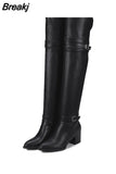 Chunky Heeled Women Motorcycle Boots 2023 Winter Fashion Comfy Stretch Boots Great Quality Over The Knee-high
