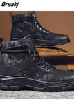 Autumn New Men Camouflage Boots Platform Desert Military Boots for Men Ankle Outdoor Work Boots Male Booties Black