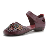 Hot Style Women's Shoes National Wind Handmade Leather Sandals Female Soft Bottom Flower Mother Shoes Comfortable Pregnant Women