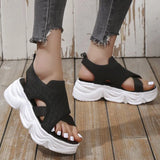 Women's Elastic Knitted Platform Sandals Summer 2023 Thick Bottom Slip On Sports Sandals Woman Hollow Out Thick Bottom