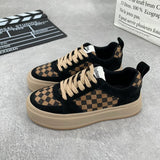 Checkerboard Platform Sneakers Fashion Patchwork Canvas Shoes for Women All-match Autumn 2022 Casual Ladies