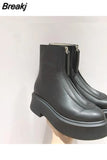 Women's Ankle Boots Punk Style Platform Shoes Front Zipper Genuine Leather Motorcycle Boots Designer Thick Bottom Western