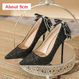 Bowknot Pumps Women New Silver Bling Sequins Wedding Party Shoes Woman Luxury Bling Upper Dress Heels Party