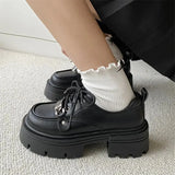 Spring Fashion Thick Soled Oxford Shoes Women's Slip-on Lace Up Loafers shoes Women Casual Versatile Black Leather