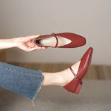 Low Heel Women Shoes Solid Square Toe Single Shoes Comfortable High Heels Leather Shoes Shallow Ladies Office