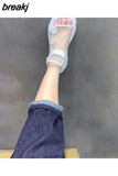 Women Summer New Fashion Thick-bottomed Breathable Eugene Yarn Mesh Magic Paste Roman Sandals Hook &amp; Loop