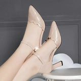 High-heeled Solid Color Sandals Female Fairy Style Summer New Baotou One-word Buckle Thick Heel Ladies Comfortable