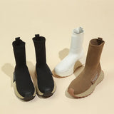 Boots Women Sock Shoes Spring Mesh Slip on High Heeled Platform Boots Botas De Mujer Women